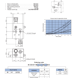 NEM Hydraulics Double Acting Counterbalance Valve For Regenerative Circuits - A1/B1 Flanged drawing