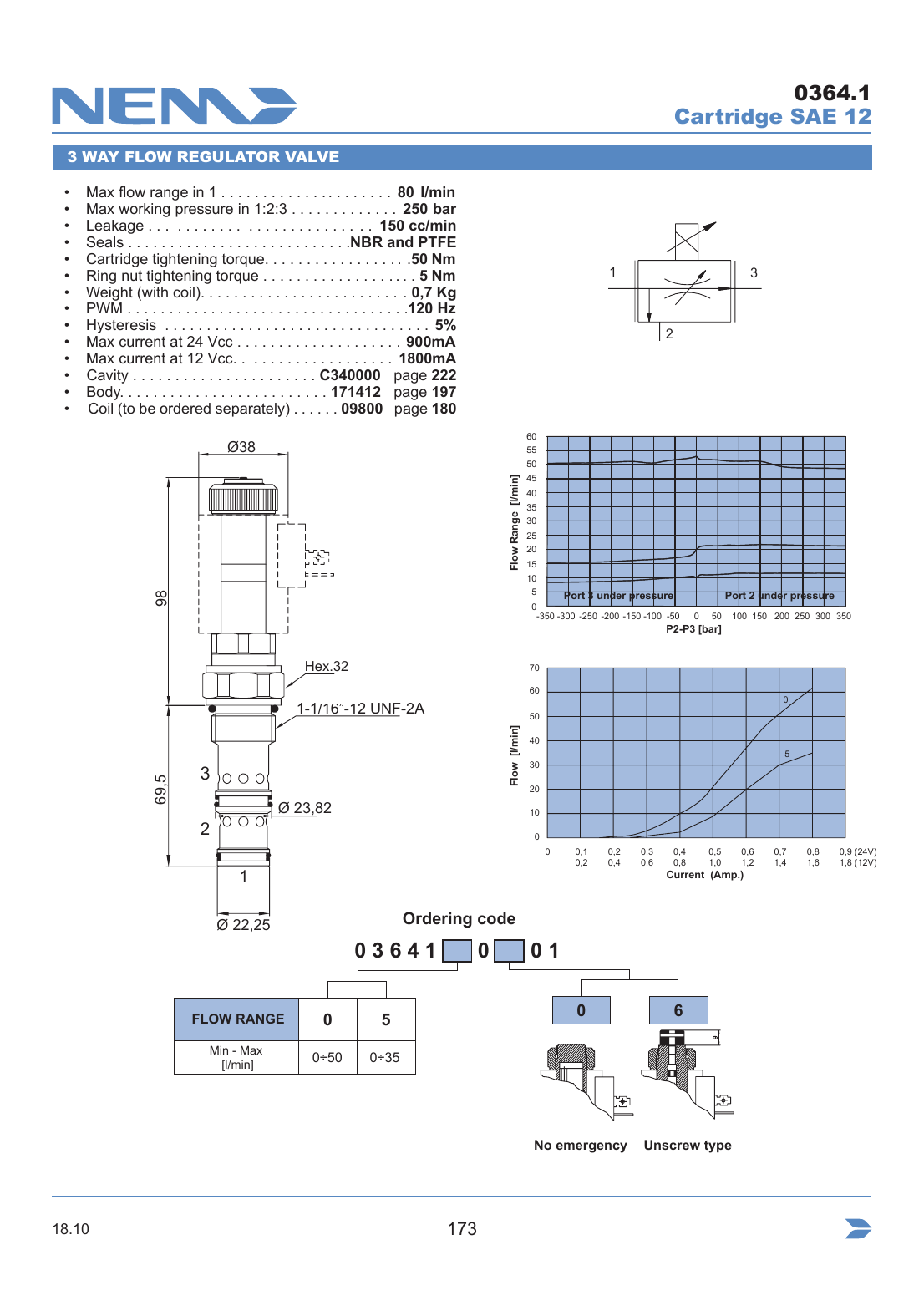 NEM Hydraulics 3 Way Flow Regulator Valve drawing