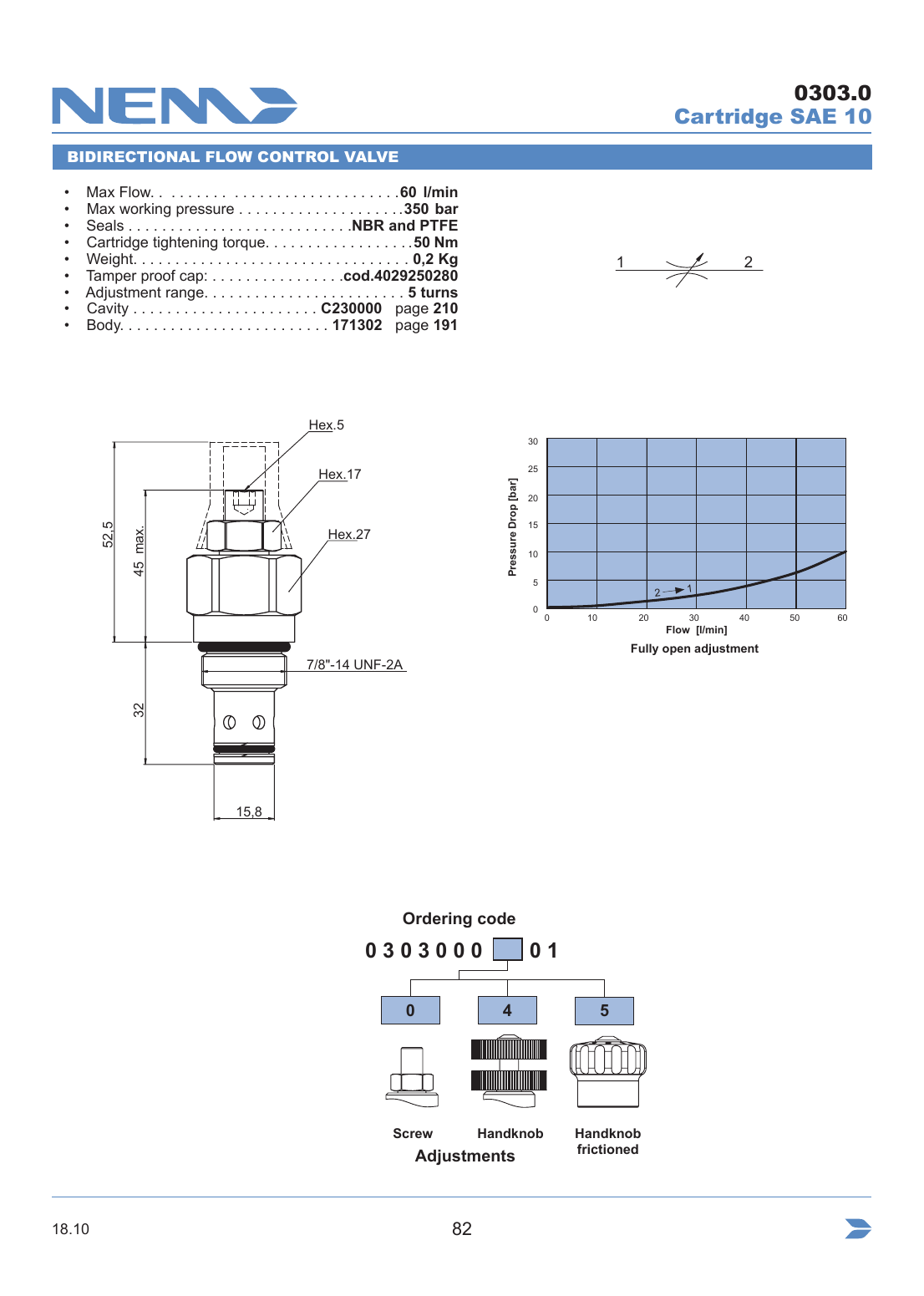 NEM Hydraulics Bidirectional Flow Control Valve drawing