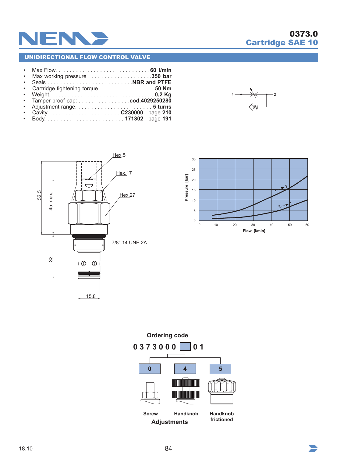 NEM Hydraulics Unidirectional Flow Control Valve drawing