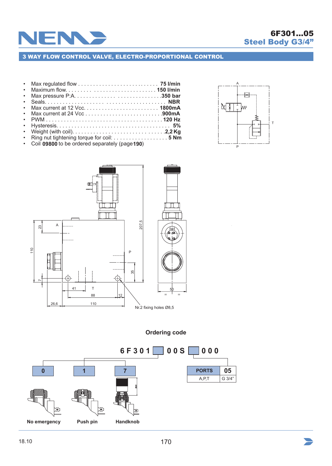 NEM Hydraulics Flow Control Valve drawing