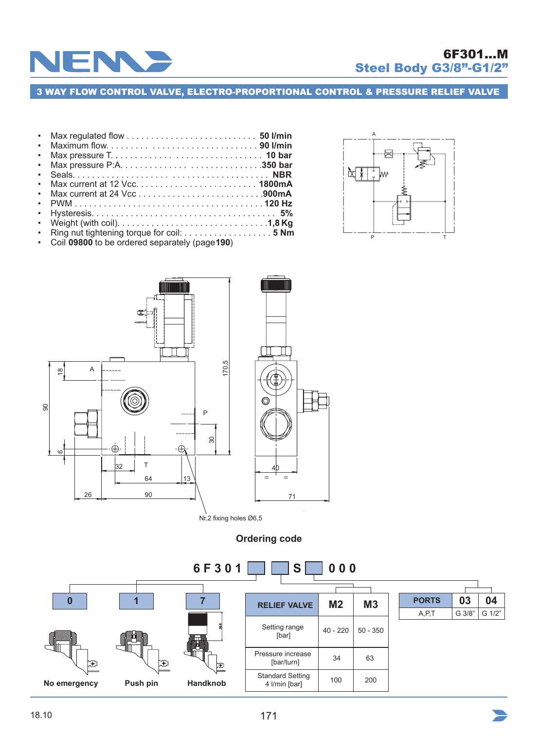 NEM Hydraulics Flow Control Valve drawing