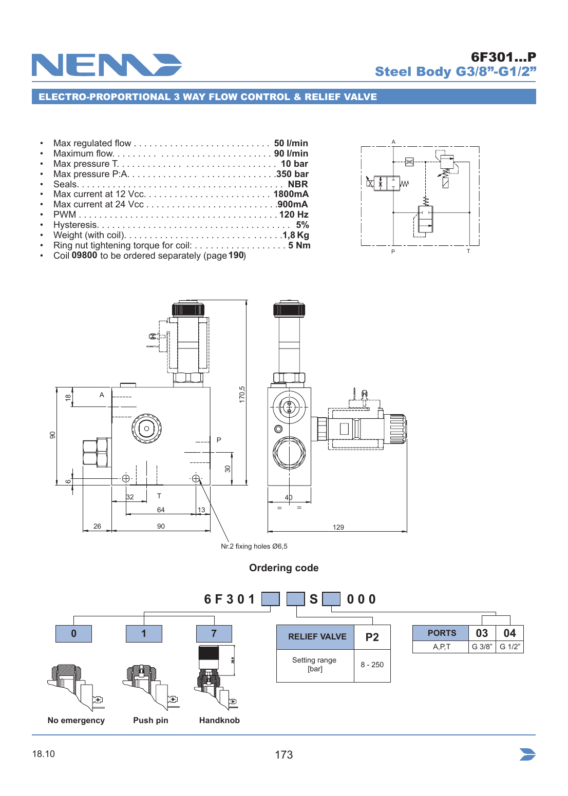 NEM Hydraulics Flow Control Valve drawing