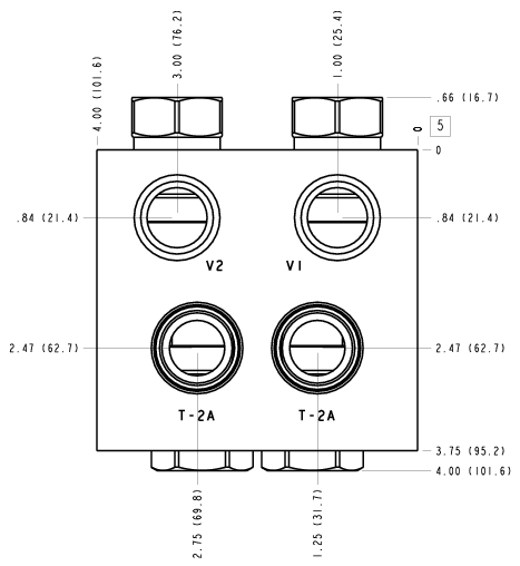 5BD Sun Hydraulics Cushion lock with make up checks and shuttle Line mount manifold drawing