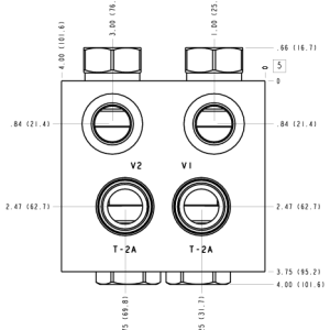 5BV Sun Hydraulics Cushion lock with make up checks and shuttle Line mount manifold drawing