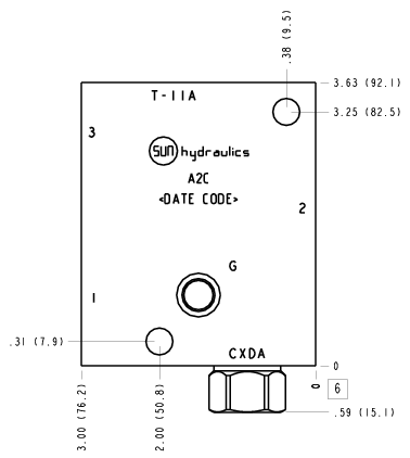 A2C Sun Hydraulics Ninety degree with reverse flow check, accepts standard and weatherized coils Line mount manifold drawing