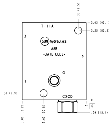 A8B Sun Hydraulics Ninety degree with reverse flow check, accepts standard and weatherized coils Line mount manifold drawing