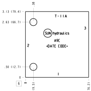A9C Sun Hydraulics Ninety degree with high capacity port 3, accepts standard and weatherized coils Line mount manifold drawing