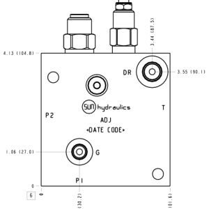 ADJ Sun Hydraulics Reducer/reliever on P2 Line mount manifold drawing