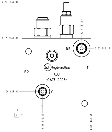 ADJ Sun Hydraulics Reducer/reliever on P2 Line mount manifold drawing