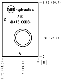 AEC Sun Hydraulics Through port 1 with gauge port Line mount manifold drawing