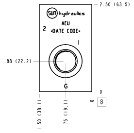 AEU Sun Hydraulics Through port 1 with gauge port Line mount manifold drawing