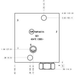B2I Sun Hydraulics Ninety degree with reverse flow check - reducing Line mount manifold drawing