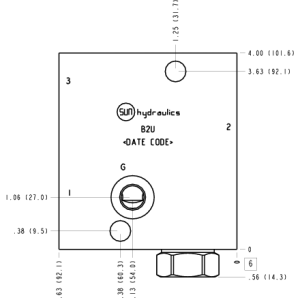 B2U Sun Hydraulics Ninety degree with reverse flow check - reducing Line mount manifold drawing