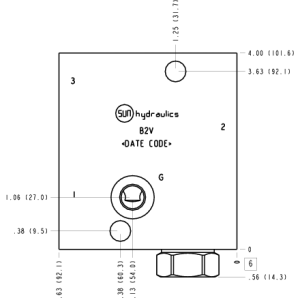 B2V Sun Hydraulics Ninety degree with reverse flow check - reducing Line mount manifold drawing