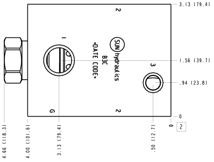 B3C Sun Hydraulics Through port 2 with reverse flow check Line mount manifold drawing