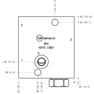B4U Sun Hydraulics Ninety degree with reverse flow check - reducing Line mount manifold drawing