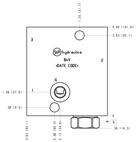 B4V Sun Hydraulics Ninety degree with reverse flow check - reducing Line mount manifold drawing