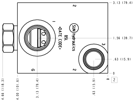 B5L Sun Hydraulics Through port 2 with reverse flow check and high capacity port 3 Line mount manifold drawing