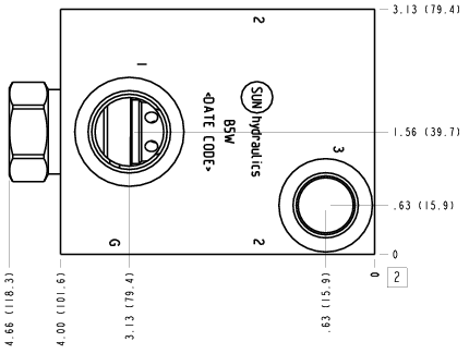 B5W Sun Hydraulics Through port 2 with reverse flow check and high capacity port 3 Line mount manifold drawing