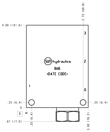 B6B Sun Hydraulics Ninety degree with reverse flow check - sequence Line mount manifold drawing