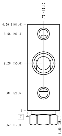 B6D Sun Hydraulics Ninety degree with reverse flow check - sequence Line mount manifold drawing