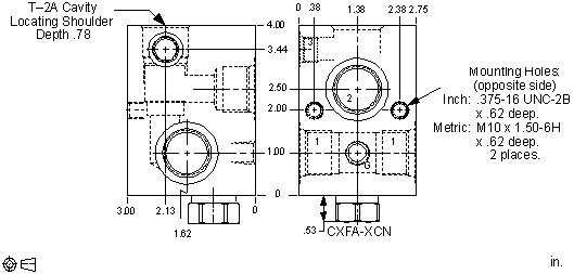 B7B Sun Hydraulics Through port 1 with reverse flow check Line mount manifold drawing
