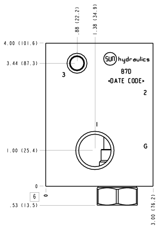 B7D Sun Hydraulics Through port 1 with reverse flow check Line mount manifold drawing