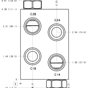 B8D Sun Hydraulics 2 cylinder sequence, with reverse checks Line mount manifold drawing