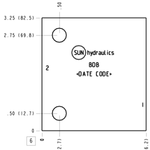 BDB Sun Hydraulics Port 3 connected to port 2 Line mount manifold drawing