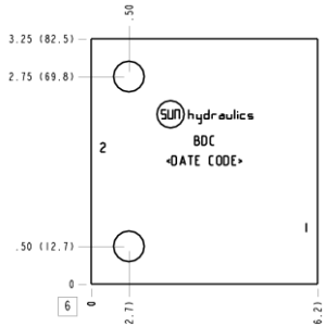 BDC Sun Hydraulics Port 3 connected to port 2 Line mount manifold drawing