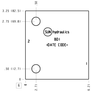 BDI Sun Hydraulics Port 3 connected to port 2 Line mount manifold drawing