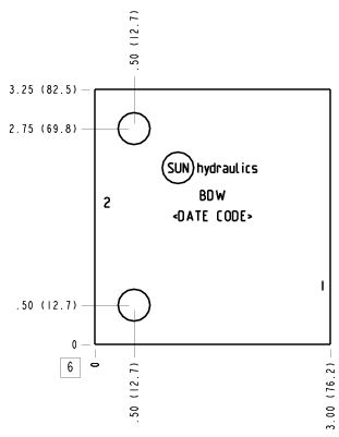BDW Sun Hydraulics Port 3 connected to port 2 Line mount manifold drawing