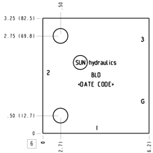 BLD Sun Hydraulics Ninety degree with high capacity port 3 and gauge port Line mount manifold drawing