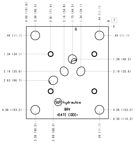 BRV Sun Hydraulics On P, port 3 to T, bottom ports Sub plate manifold drawing