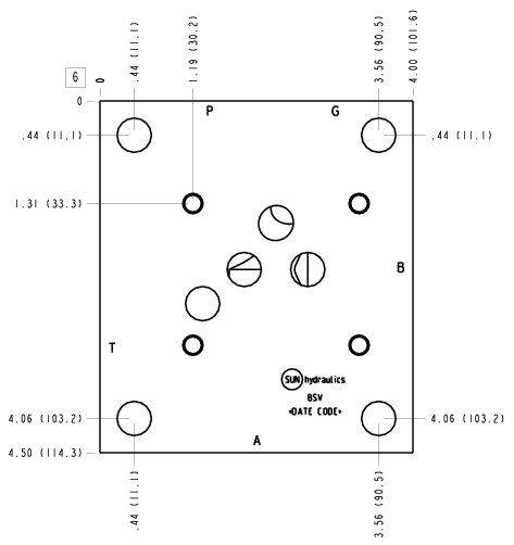 BSV Sun Hydraulics On P, port 3 to T, side ports Sub plate manifold drawing