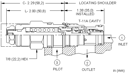 CABG-LHN Sun Hydraulics Counterbalance Valve – installation dimensions drawing, cavity T-11A
