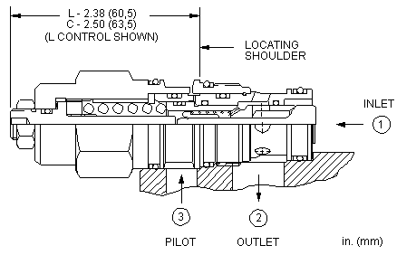 CBDA-LHN Sun Hydraulics Counterbalance Valve – installation dimensions drawing, cavity T-2A