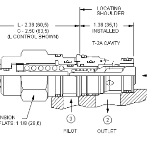 CBDG-LJN Sun Hydraulics Counterbalance Valve – installation dimensions drawing, cavity T-2A