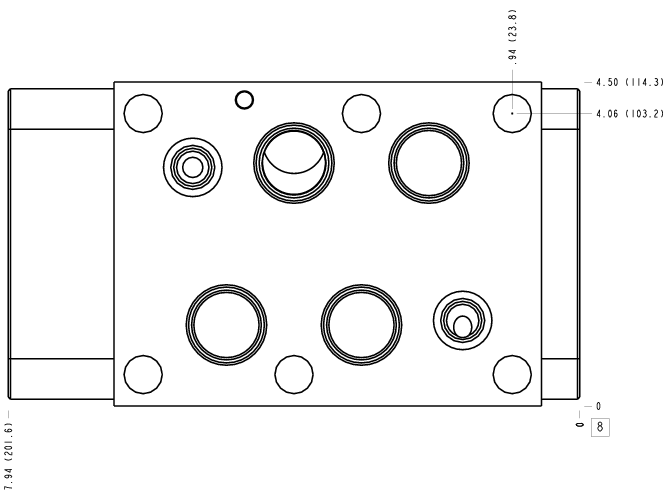 CDZ Sun Hydraulics ISO 08: A and B to T Sandwich manifold drawing
