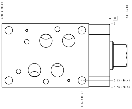 CK4 Sun Hydraulics ISO 07: On A with reverse flow check Sandwich manifold drawing