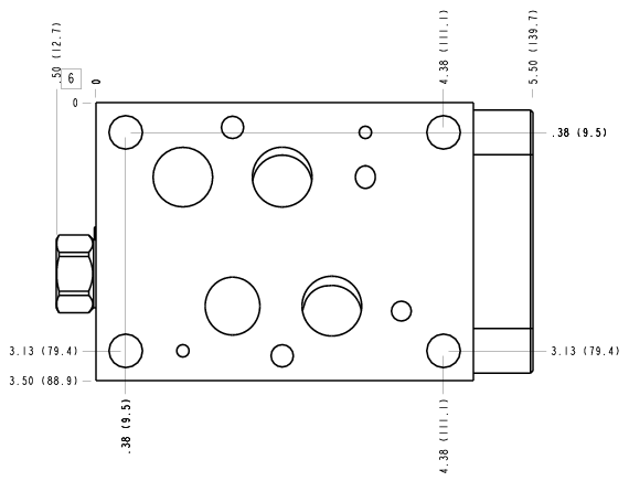 CKC Sun Hydraulics ISO 07: Meter in with restrictive compensator and LS shuttle Sandwich manifold drawing