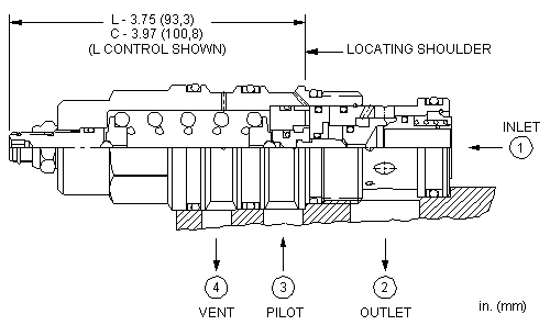 CWGA-LHN Sun Hydraulics Counterbalance Valve – installation dimensions drawing, cavity T-23A
