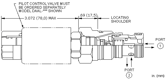 DFDA8-DN Sun Hydraulics 2-way Valve – installation dimensions drawing, cavity T-5A
