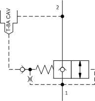 DFEA8 – 2-way, poppet directional valve with integral T-8A control cavity - control 1-2 – DF_A-8 DFEA8-DN Sun Hydraulics 2-way Valve – hydraulic schematic symbol