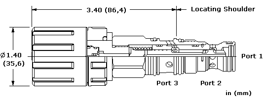 DMDM-LAN Sun Hydraulics 3-way Valve – installation dimensions drawing, cavity T-11A