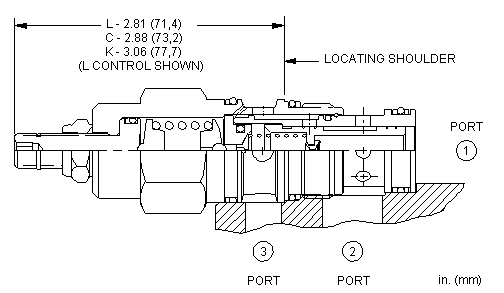 DPCB-LAN Sun Hydraulics 2-way Valve – installation dimensions drawing, cavity T-2A