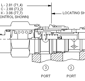 DPCC-LAN Sun Hydraulics 3-way Valve – installation dimensions drawing, cavity T-2A