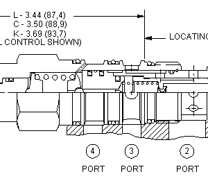 DPCM-LAN Sun Hydraulics 2-way Valve – installation dimensions drawing, cavity T-22A
