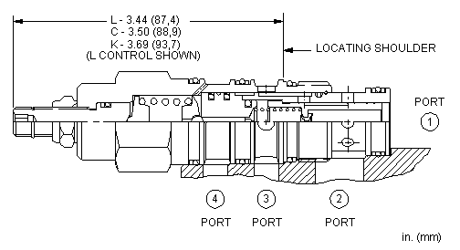 DPCM-LAN Sun Hydraulics 2-way Valve – installation dimensions drawing, cavity T-22A